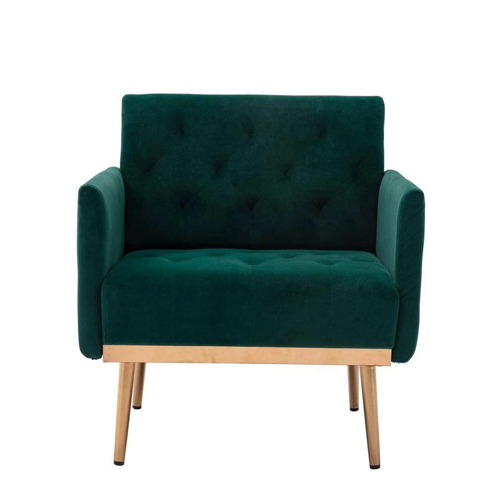 Green Velvet Upholstered Accent Chair with Gold Metal Legs | Image
