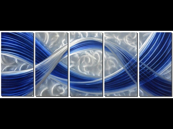 metal-wall-sculpture-with-dark-blue-line-silver-background-aluminum-wall-art-unique-metal-artwork-ab-1