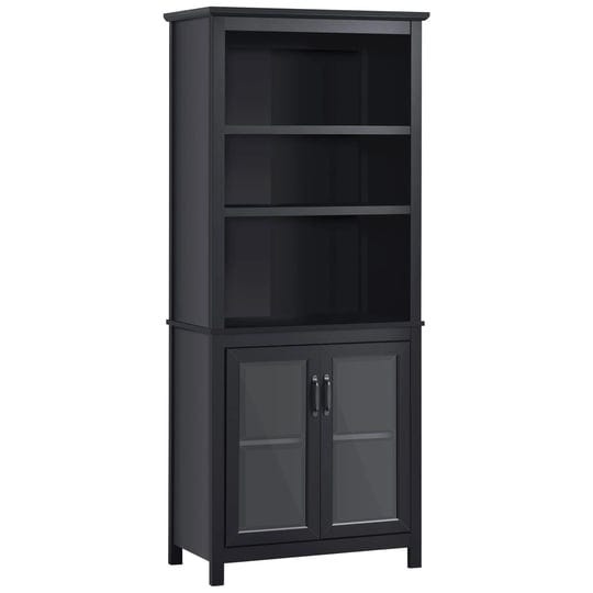 homcom-bookcase-storage-cabinet-bookshelf-with-adjustable-shelf-glass-door-black-1