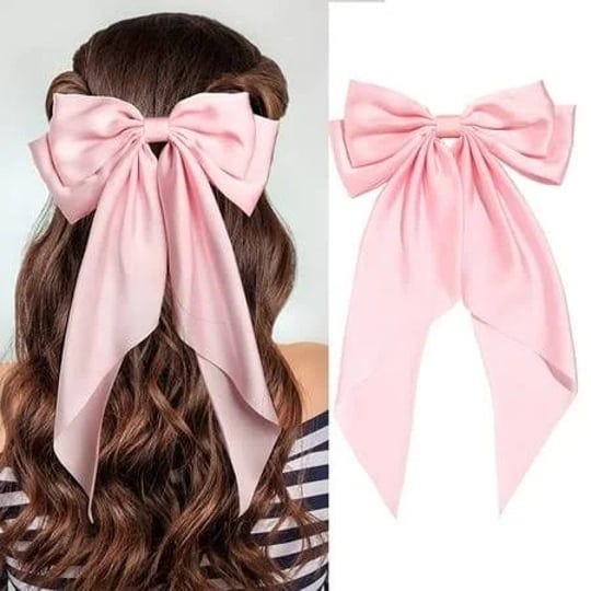 ziediop-pack-of-2-hair-bows-clips-for-women-girls-large-pink-bow-barrette-clips-soft-satin-silky-bow-1