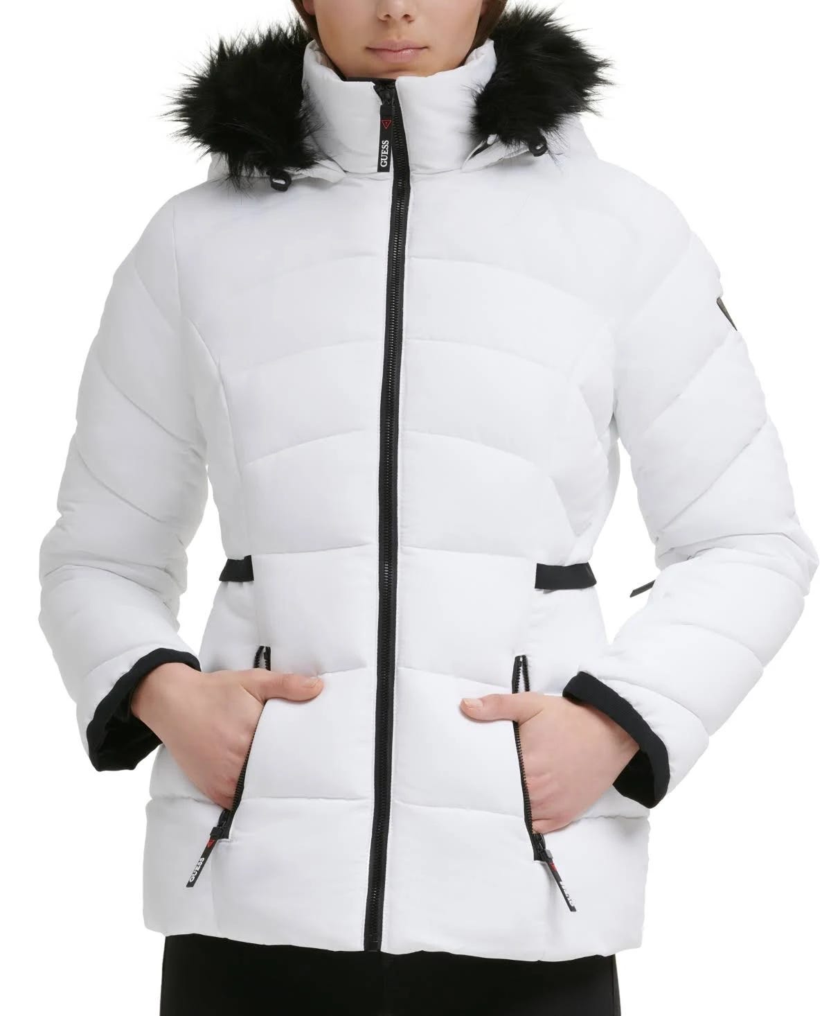 Faux Fur-Trimmed White Hooded Puffer Coat | Image