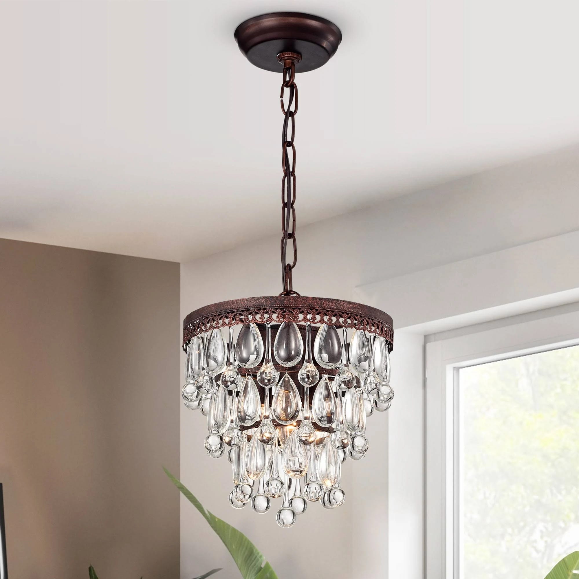 Elegant Antique Copper Chandelier with Glass Drops | Image