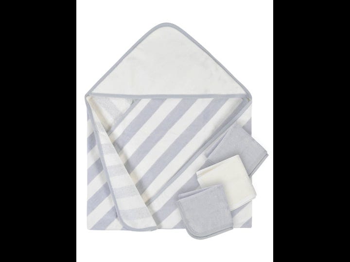 gerber-baby-embroidered-4-piece-neutral-striped-gray-hooded-towel-washcloths-set-1