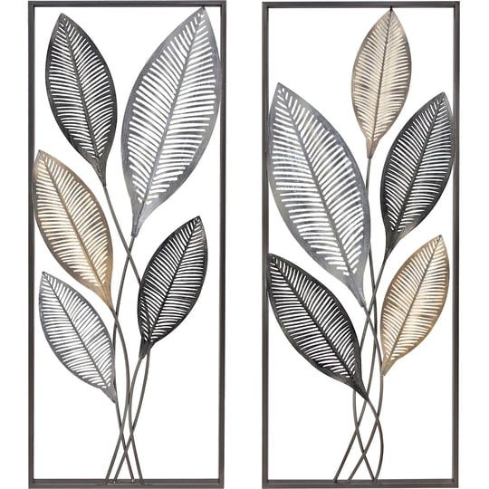 firstime-co-35-5-in-x-14-in-metallic-leaves-wall-decor-set-1