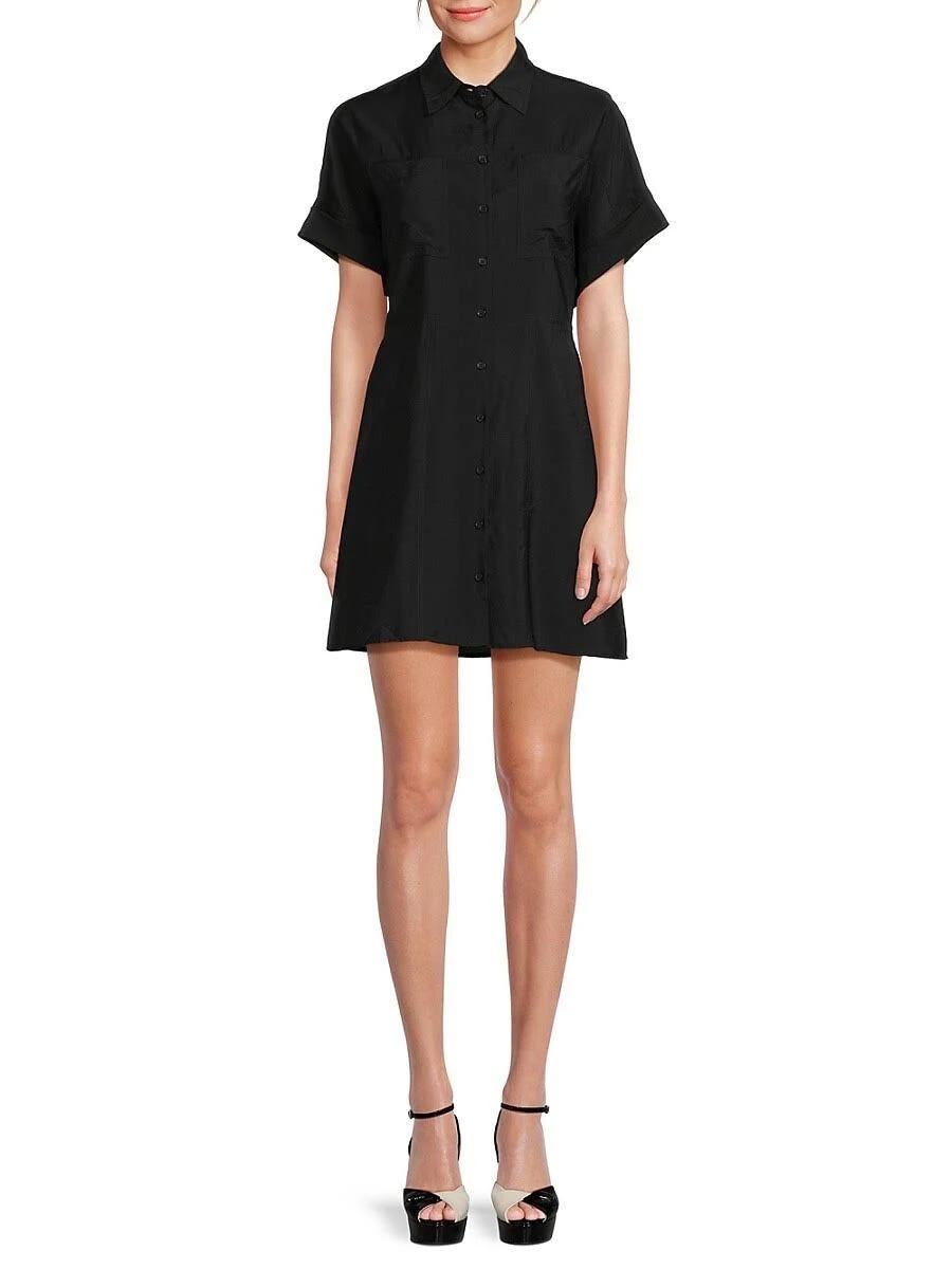 Short-Sleeve Black Button Up Dress by Saks Fifth Avenue | Image