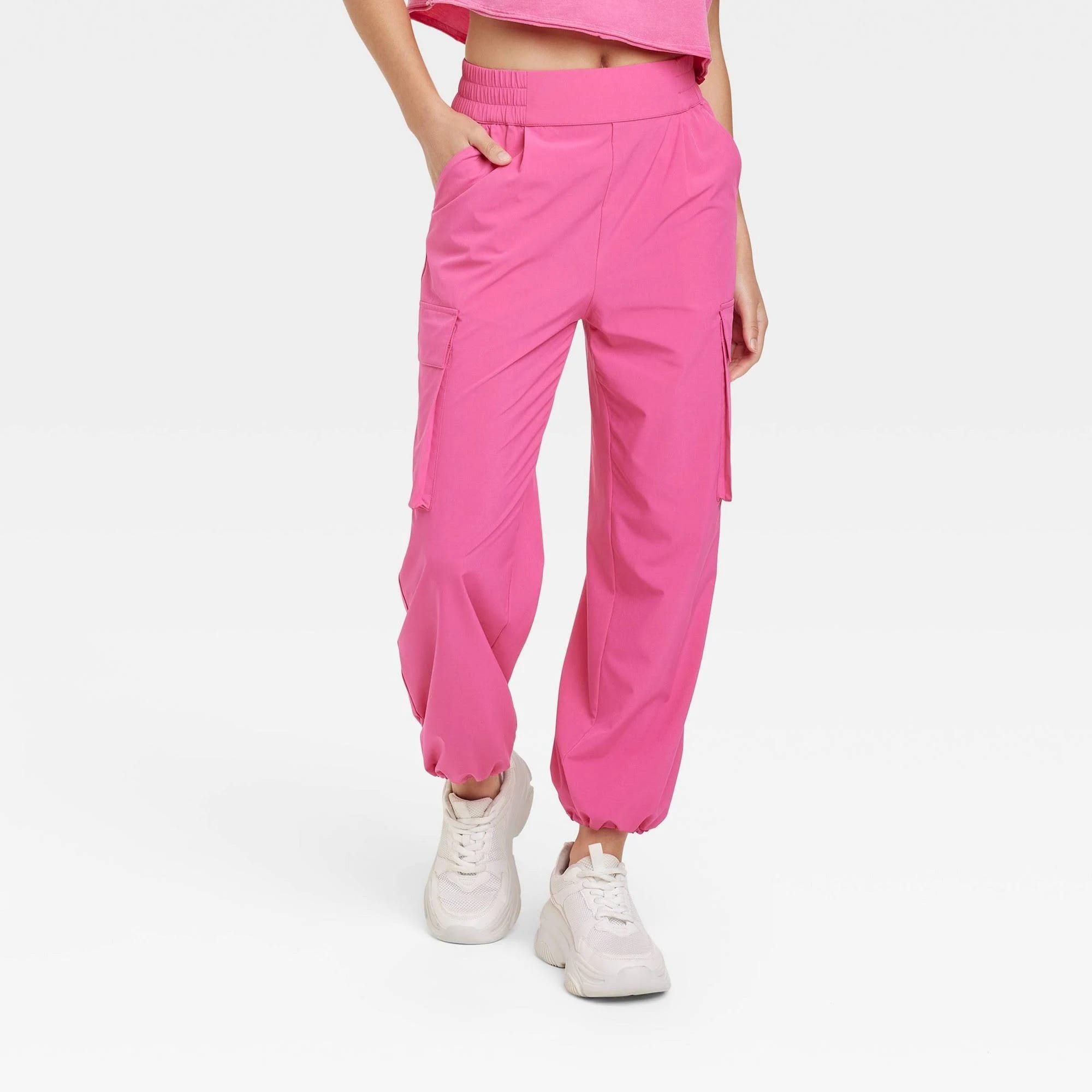 Comfortable Pink Woven Cargo Pants for Active Women | Image