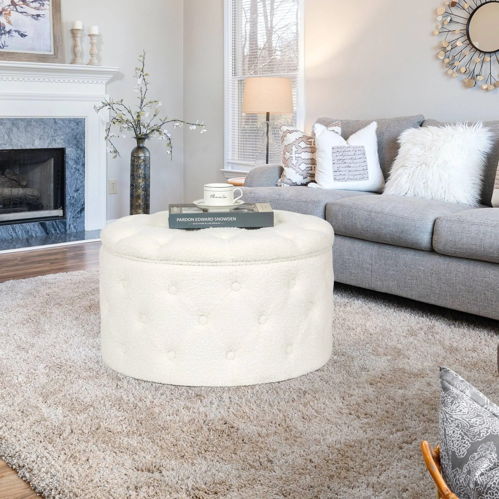 Versatile Round Velvet Storage Ottoman for Living Room/Bedroom | Image