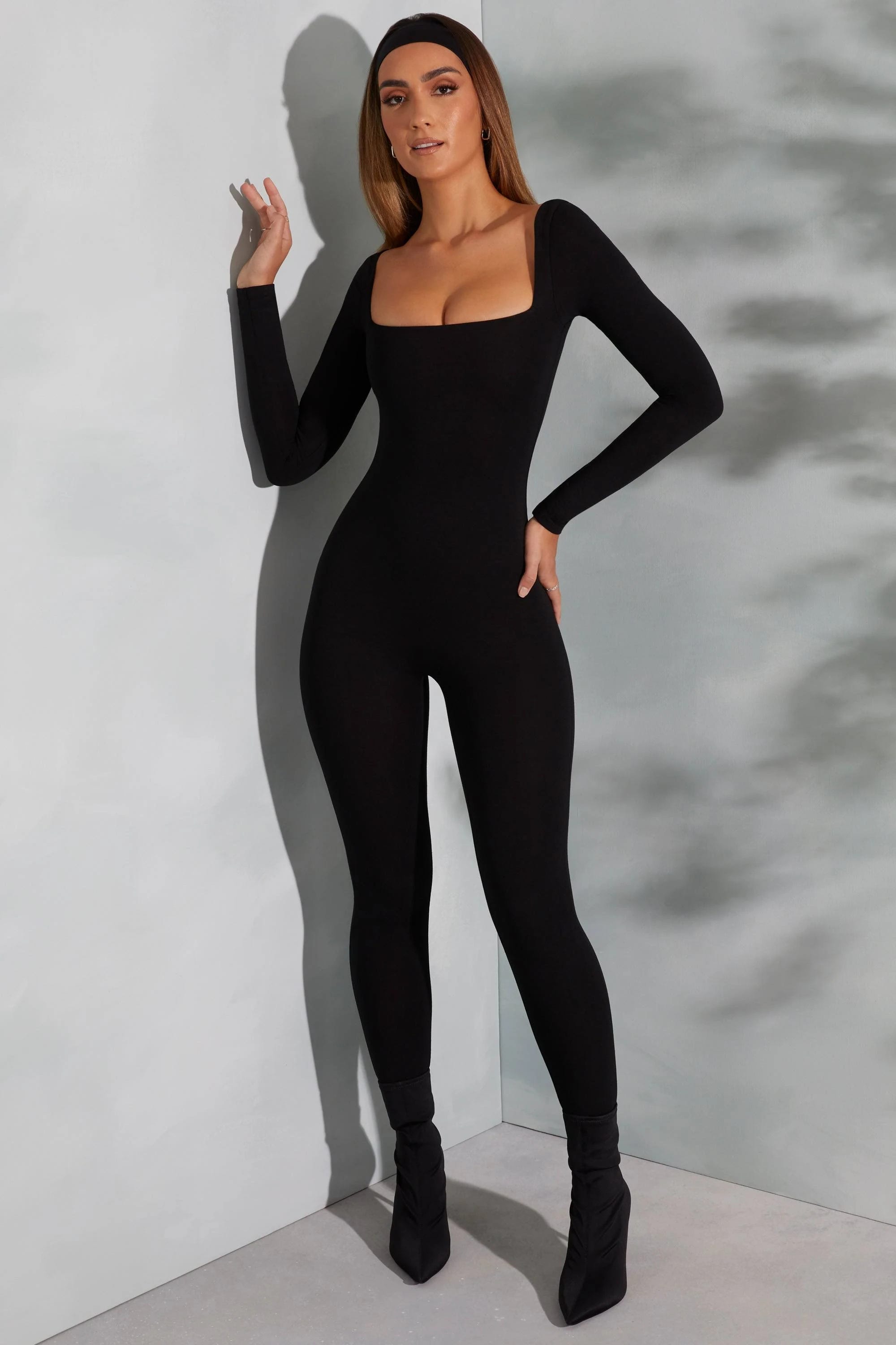 Tall Square Neck Black Full Sleeve Jumpsuit | Image