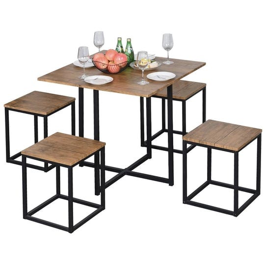 farmhouse-5-piece-square-walnut-wood-steel-kitchen-dining-set-1