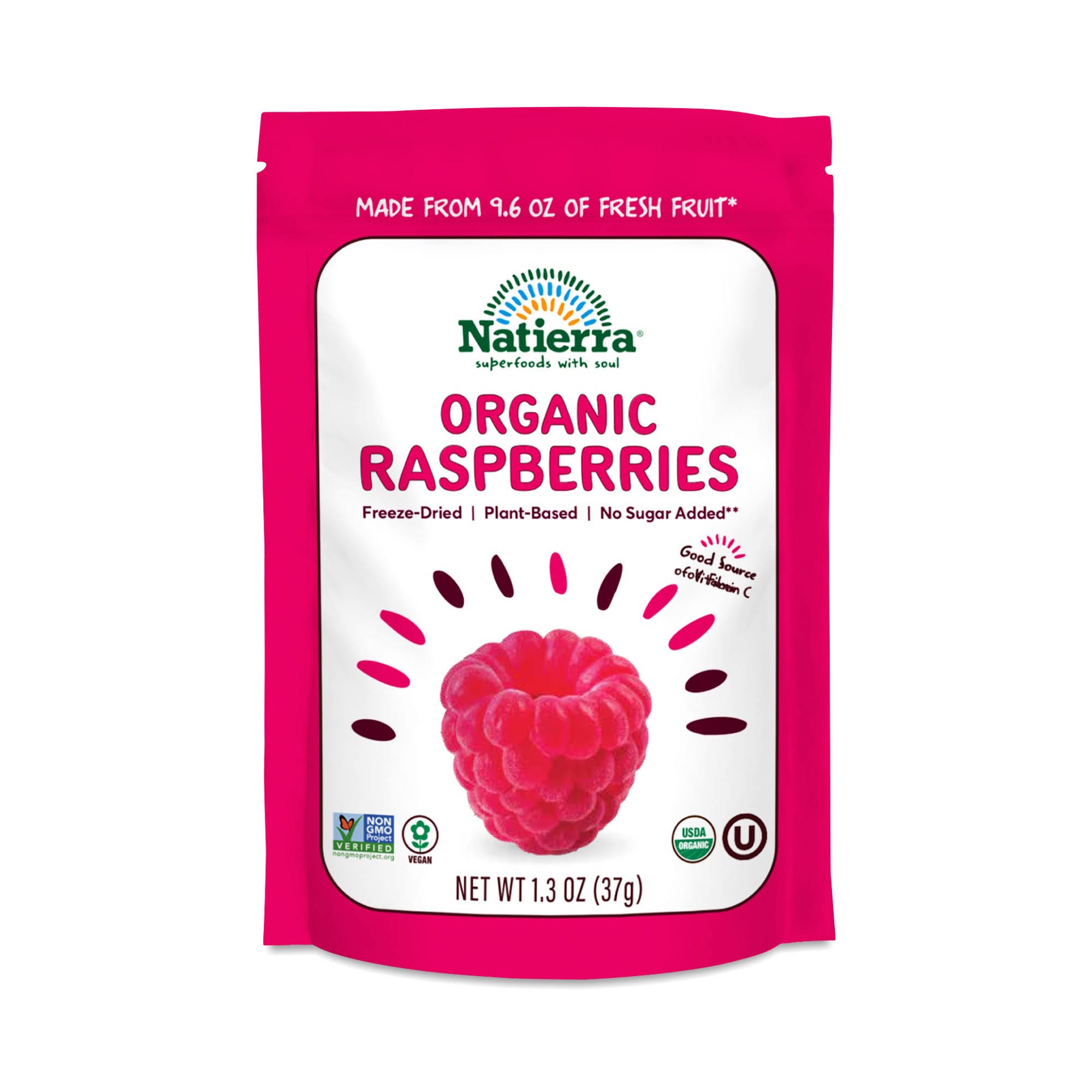 Organic Freeze Dried Raspberries by Nature's All Foods - 1.3 oz Pouch | Image