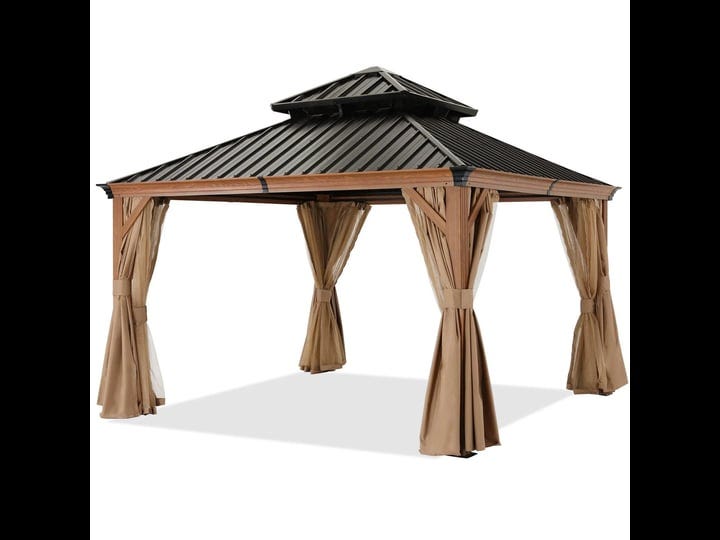 hardtop-gazebo-outdoor-permanent-double-top-gazebo-and-netting-wood-khaki-12x12-1