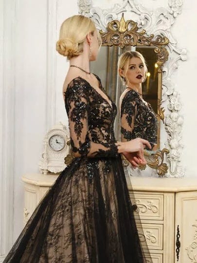 lavetir-long-sleeves-wedding-dresses-black-tulle-v-neck-with-beading-appliques-2024-1
