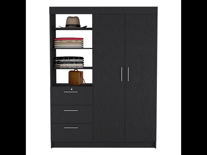 depot-e-shop-laurel-3-tier-shelf-and-drawers-armoire-with-metal-handles-black-1