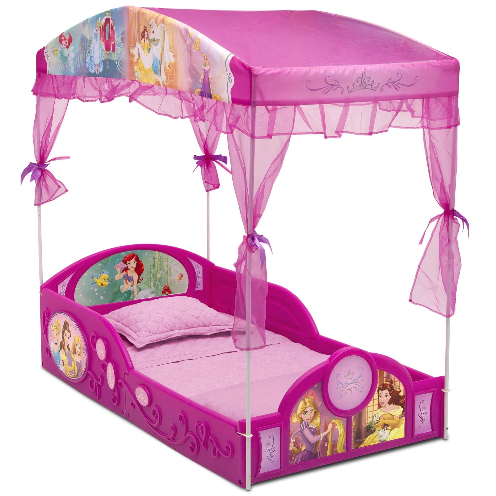 Disney Princess Princess-Inspired Toddler Canopy Bed with Guardrails | Image