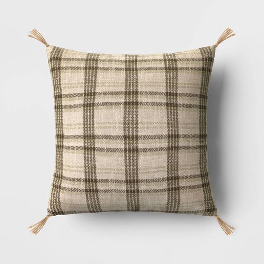 oversized-cotton-woven-plaid-square-throw-pillow-with-tassels-olive-green-threshold-1