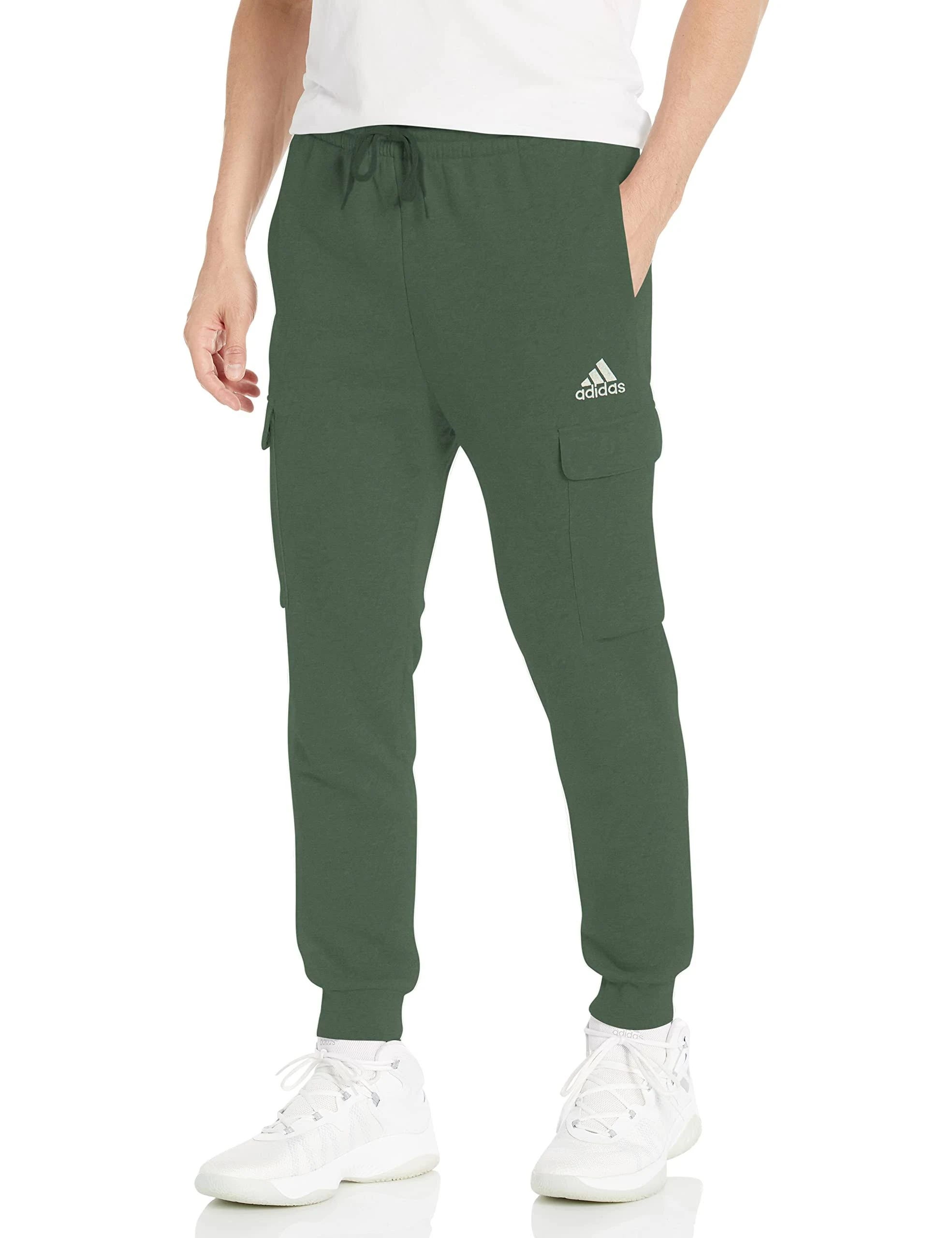 Stylish Adidas Men's Fleece Cargo Joggers in Green | Image