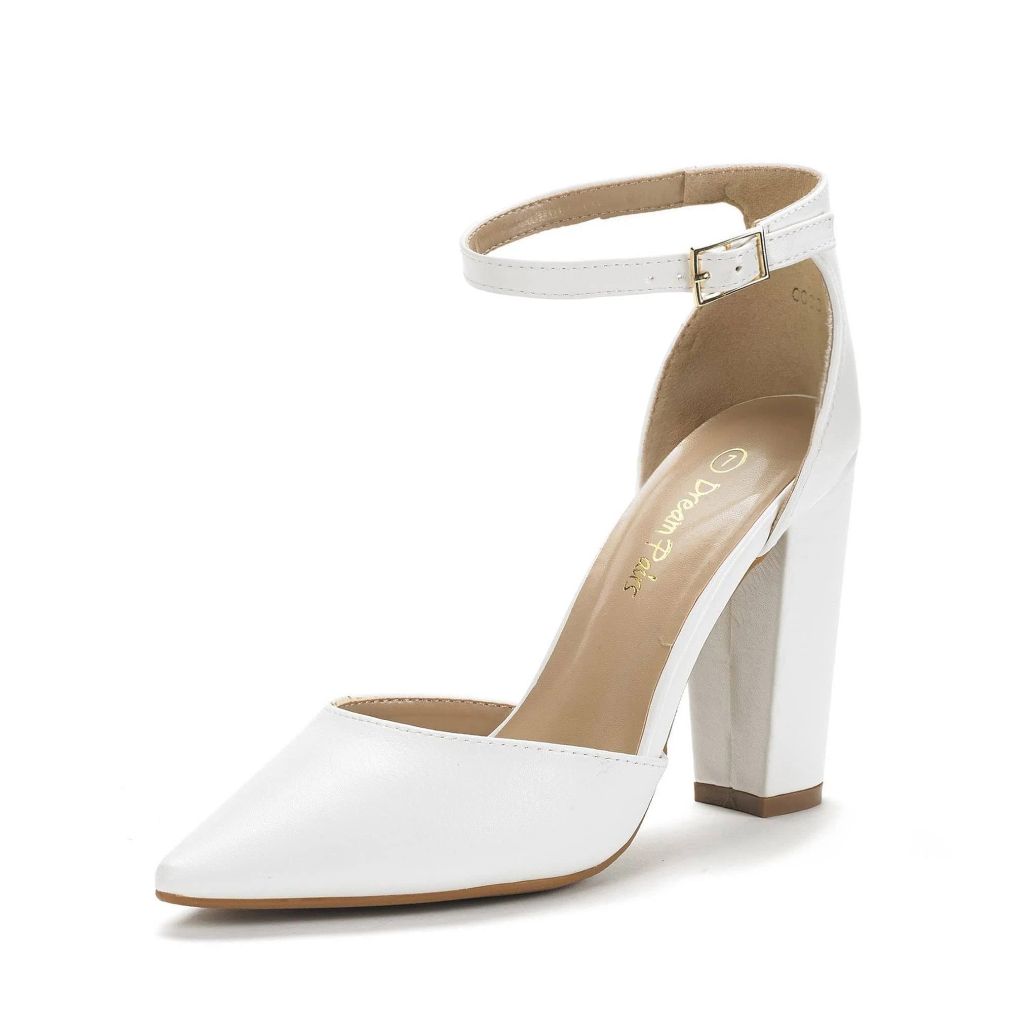 Stylish and Comfortable White Stilettos with Padded Insole and Adjustable Strap | Image