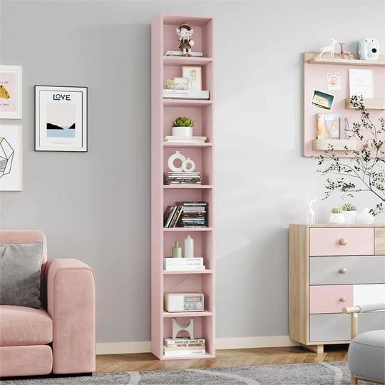 gracyn-8-tier-narrow-bookshelf-with-adjustable-shelves-millwood-pines-color-pink-1