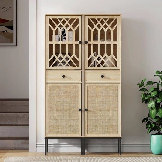 xiao-wei-2-piece-tall-cabinet-narrow-linen-arched-cabinet-storage-cabinet-natural-rattan-doors-fretw-1