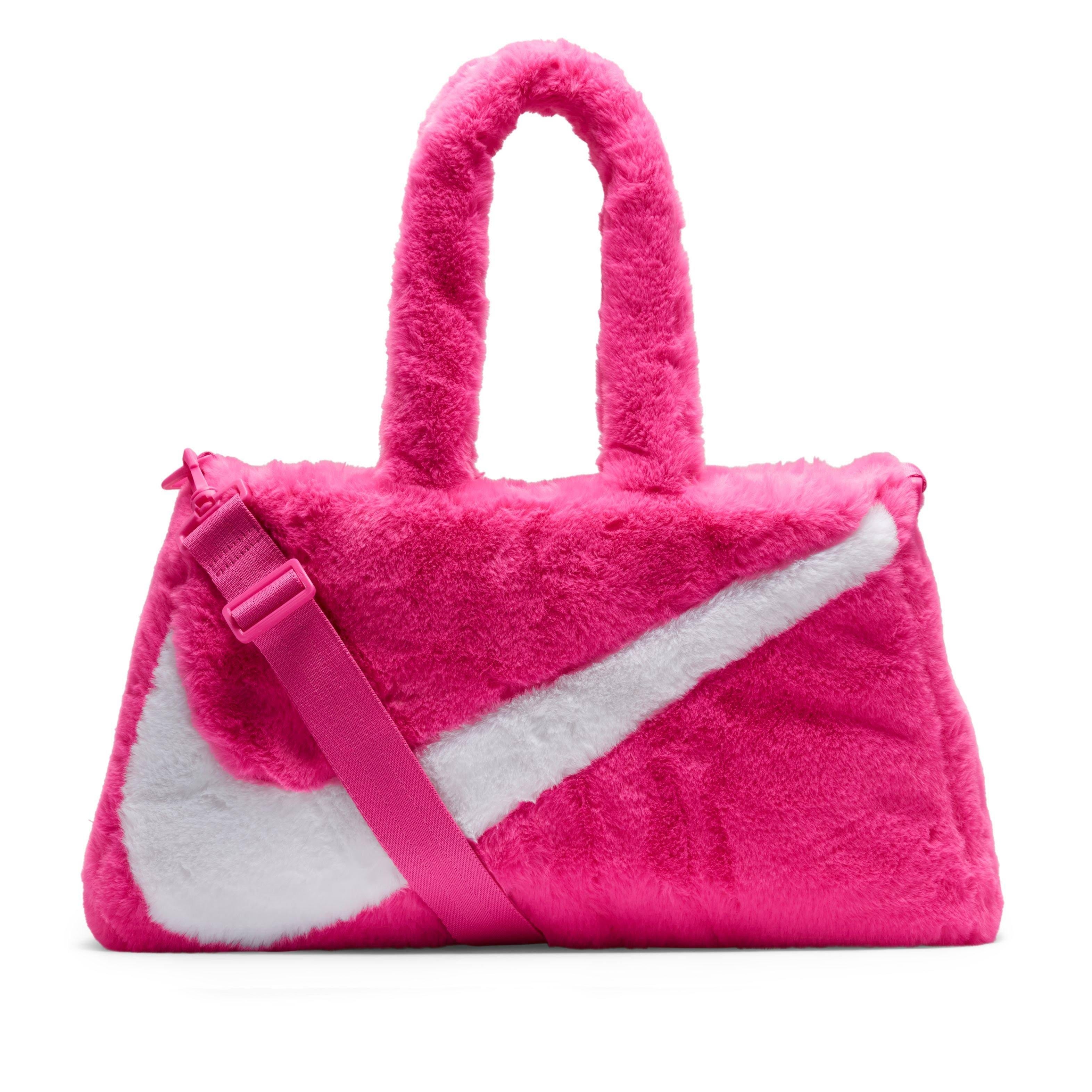 Pink Faux Fur Tote Bag from Nike Sportswear - Chic and Stylish with Inner Zip Pocket | Image