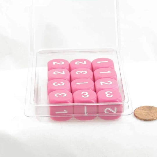 wcxxq0344e12-pink-dice-white-numbers-d3-d6-1-3-twice-16mm-pack-of-12-1