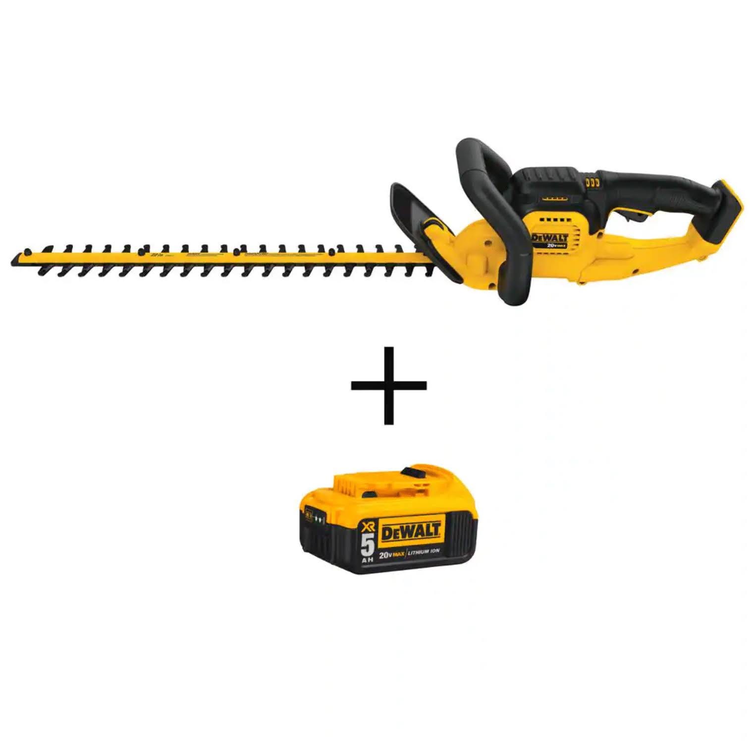 Dewalt 20V MAX Cordless Hedge Trimmer with 5Ah Lithium-Ion Battery: Advanced Power and Double-Sided Blades for Efficient Trimming | Image