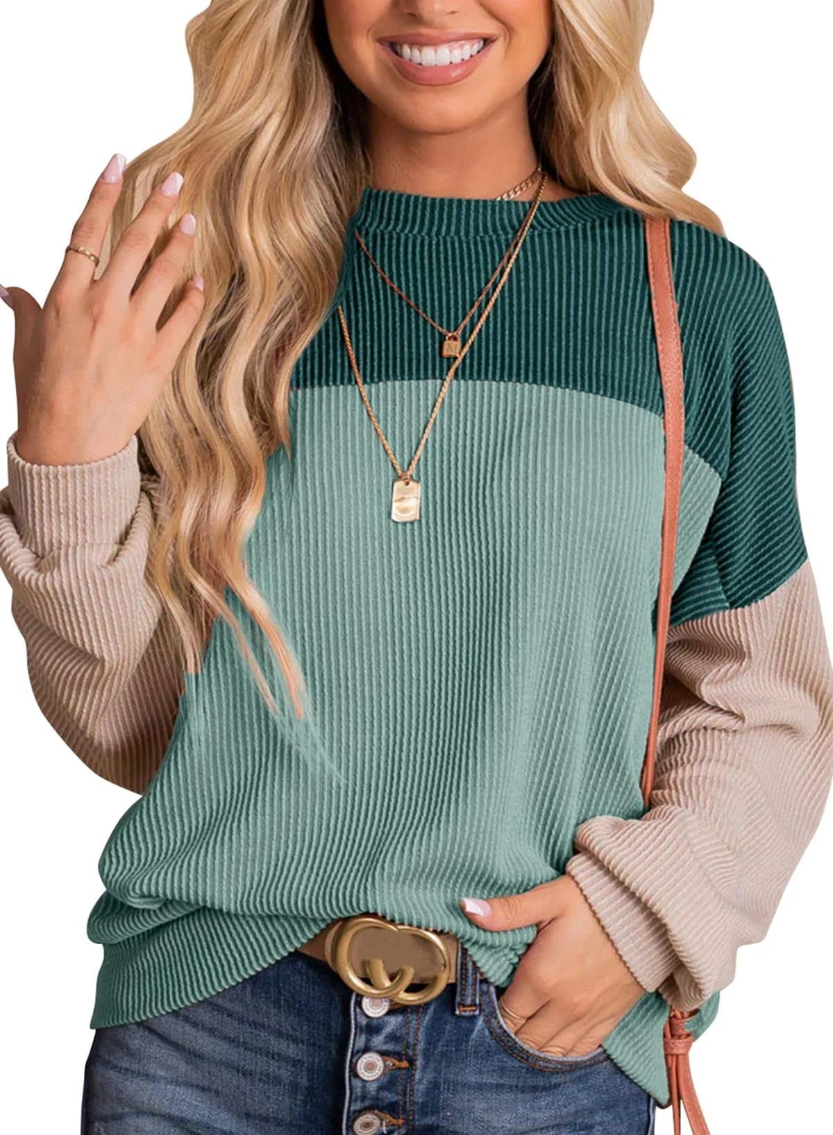 Cute Color Block Long Sleeve Women's Knitted Pullover | Image