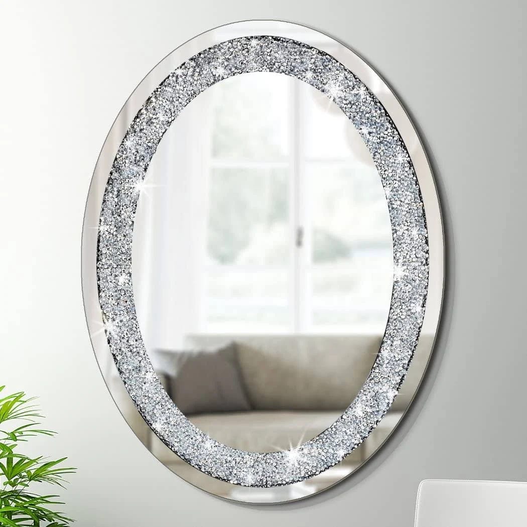 Stylish, Sparkly Twinkle Bling Crystal Crush Oval Decorative Mirror | Image