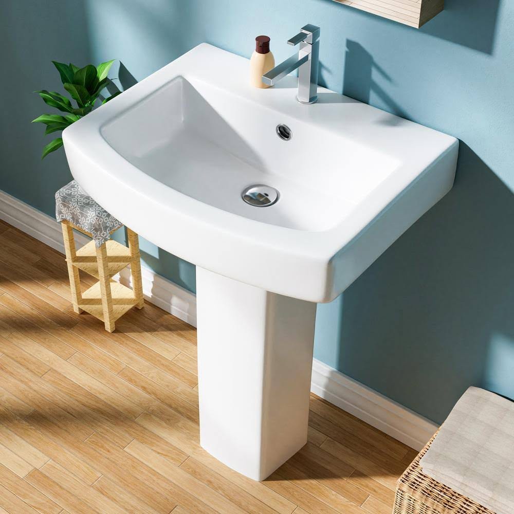 Vitreous China 22-inch White Pedestal Bathroom Sink | Image