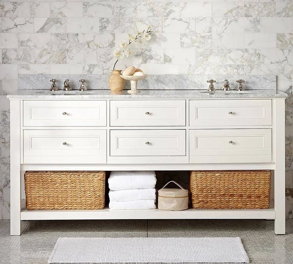 classic-double-sink-vanity-white-carrara-marble-chrome-finish-knobs-pottery-barn-1