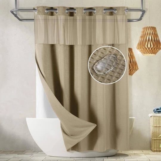 lagute-snaphook-waffle-weave-fabric-hook-free-shower-curtain-with-snap-in-liner-heavy-duty-bath-curt-1