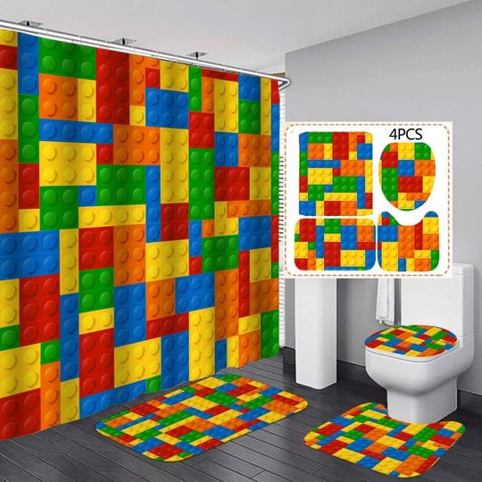 faitove-4pcs-kids-funny-blocks-shower-curtain-sets-with-rugs-toilet-lid-cover-and-bath-mat-colorful--1