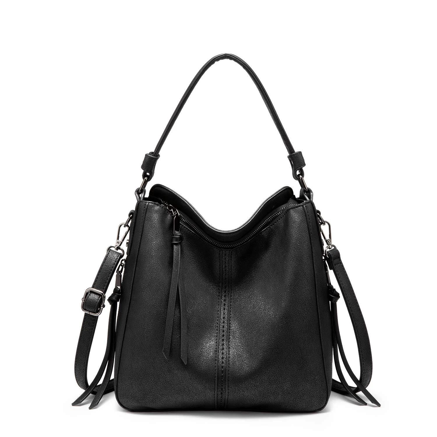 Faux Leather Hobo Bag with Multiple Compartments - Ladies' Crossbody Purse | Image