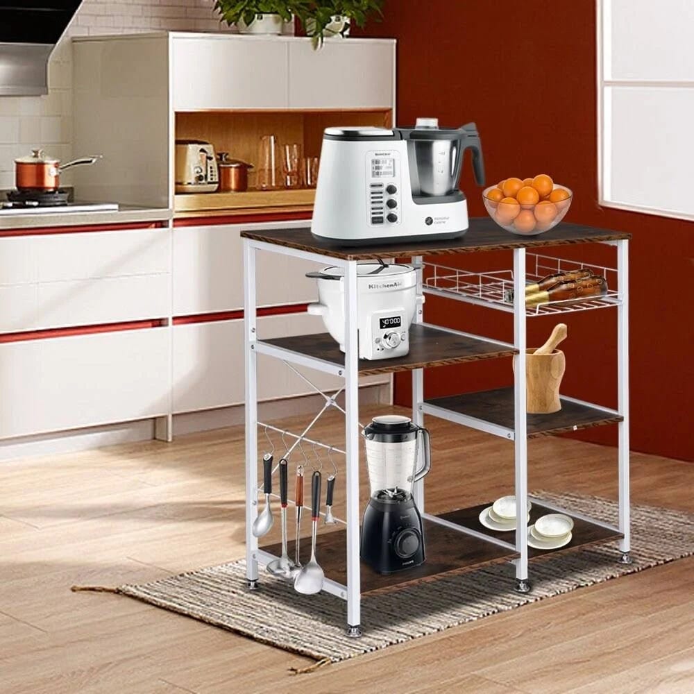 Kitchen Microwave Stand Storage Rack with Adjustable Leg Pads | Image