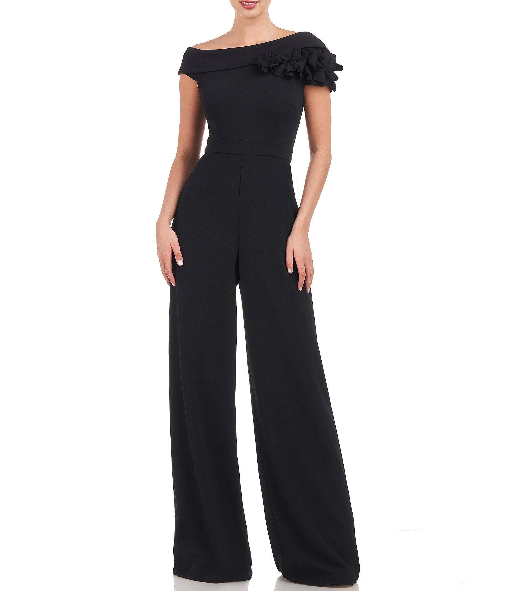 Elegant One-Shoulder Black Jumpsuit with Patchwork Embellishments | Image