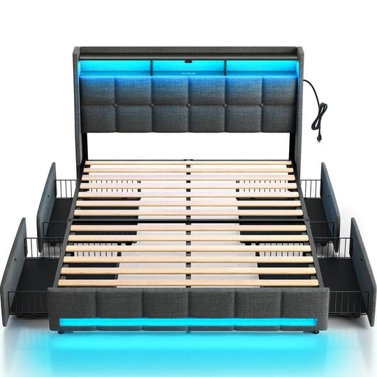 rolanstar-full-size-bed-frame-with-led-lights-and-charging-station-upholstered-bed-storage-headboard-1