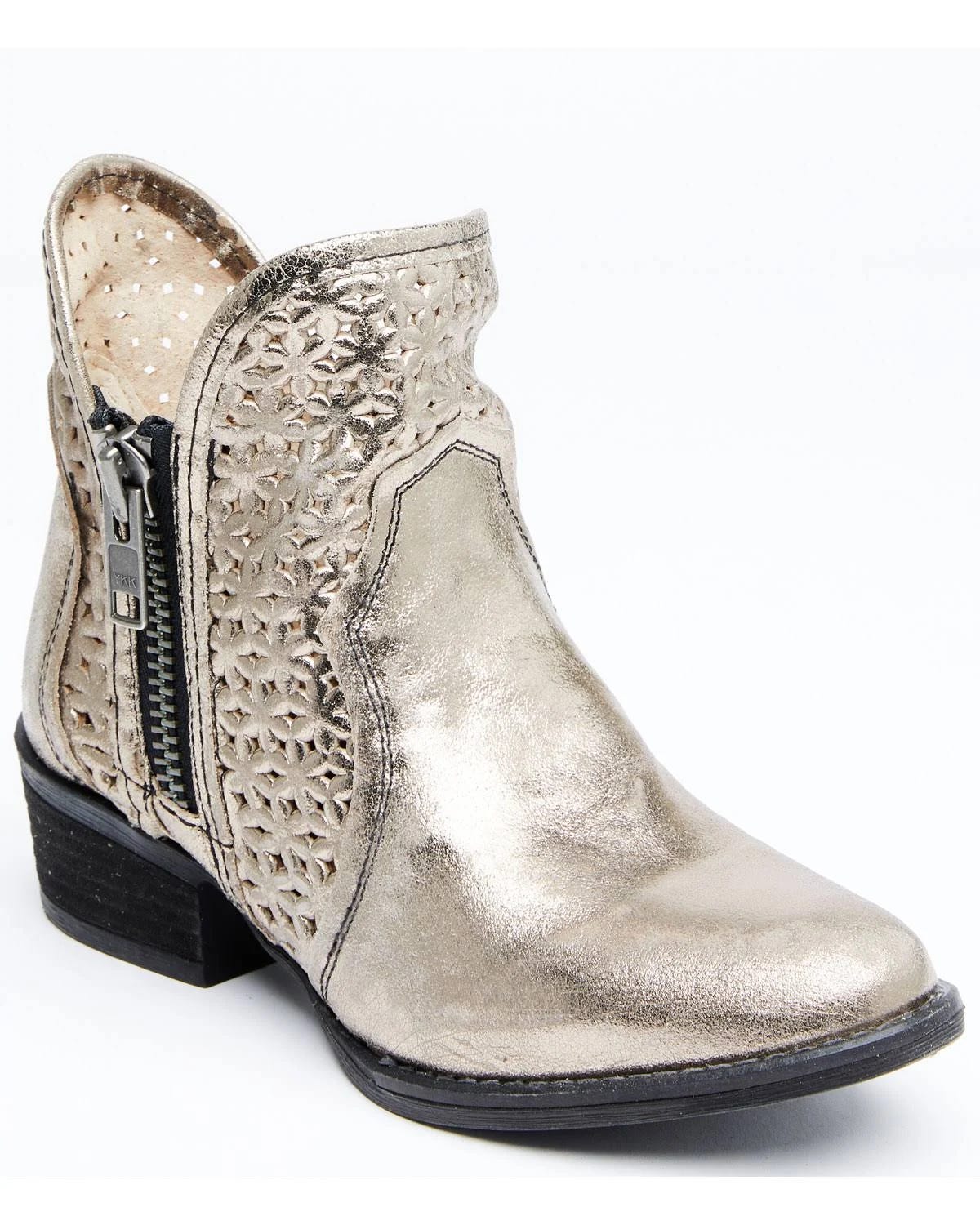 Stylish Silver Cowboy Boots with Round Toe and Perforated Design | Image