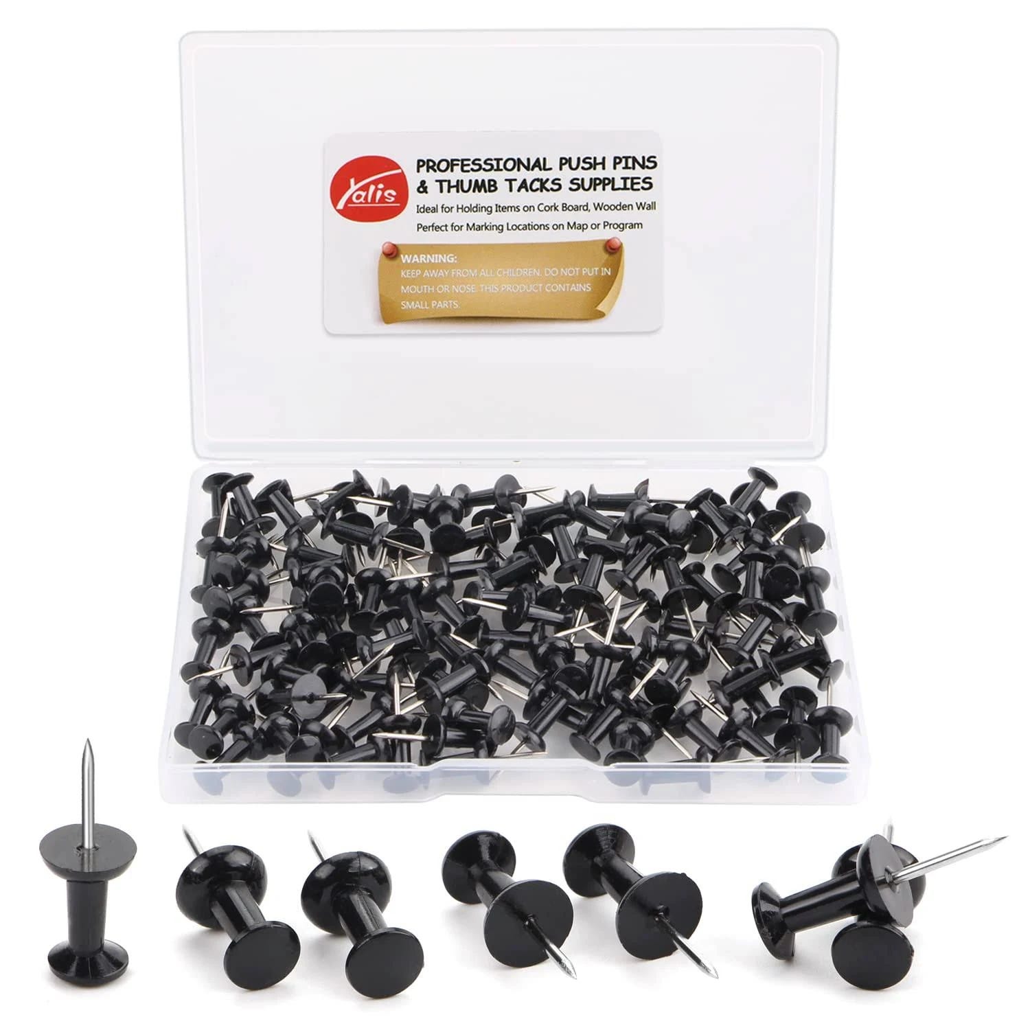 Yalis 100 Count Black Thumb Tacks - Ideal for Organizing Work and Home | Image