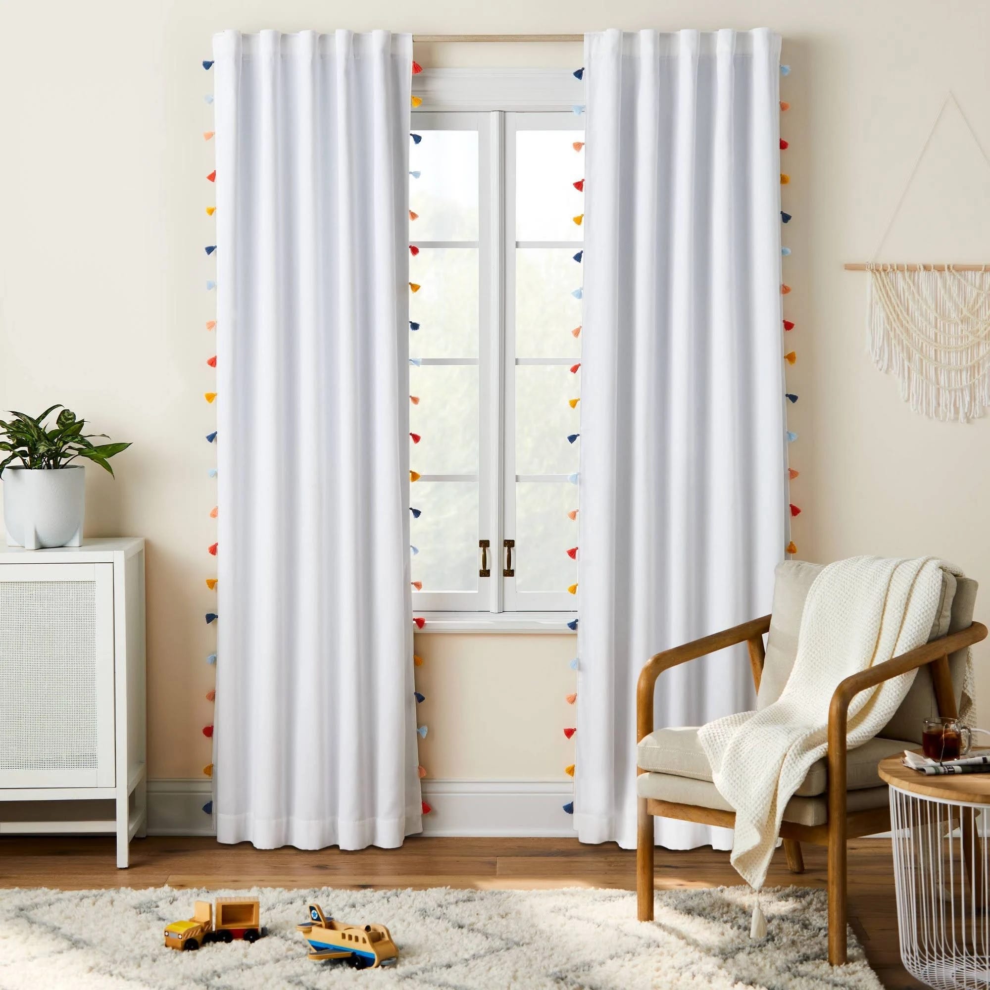 Blackout Tassel Curtain Panel for Kids' Bedroom - White, 84 | Image
