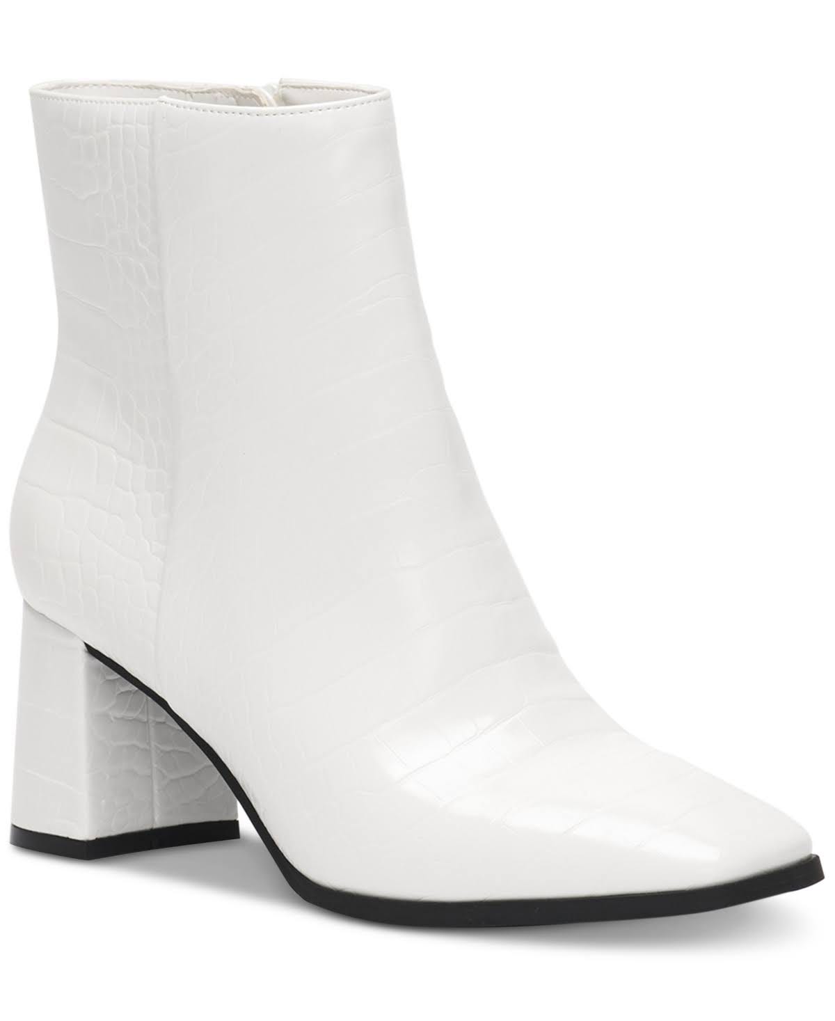 Trendy White Block Heel Square Toe Booties | Image