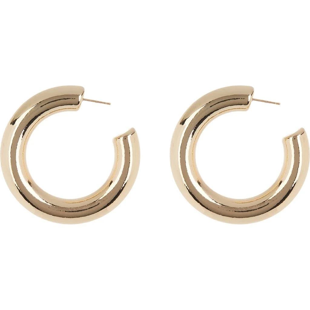 Gold Tone Puffy Tube Hoop Earrings | Image