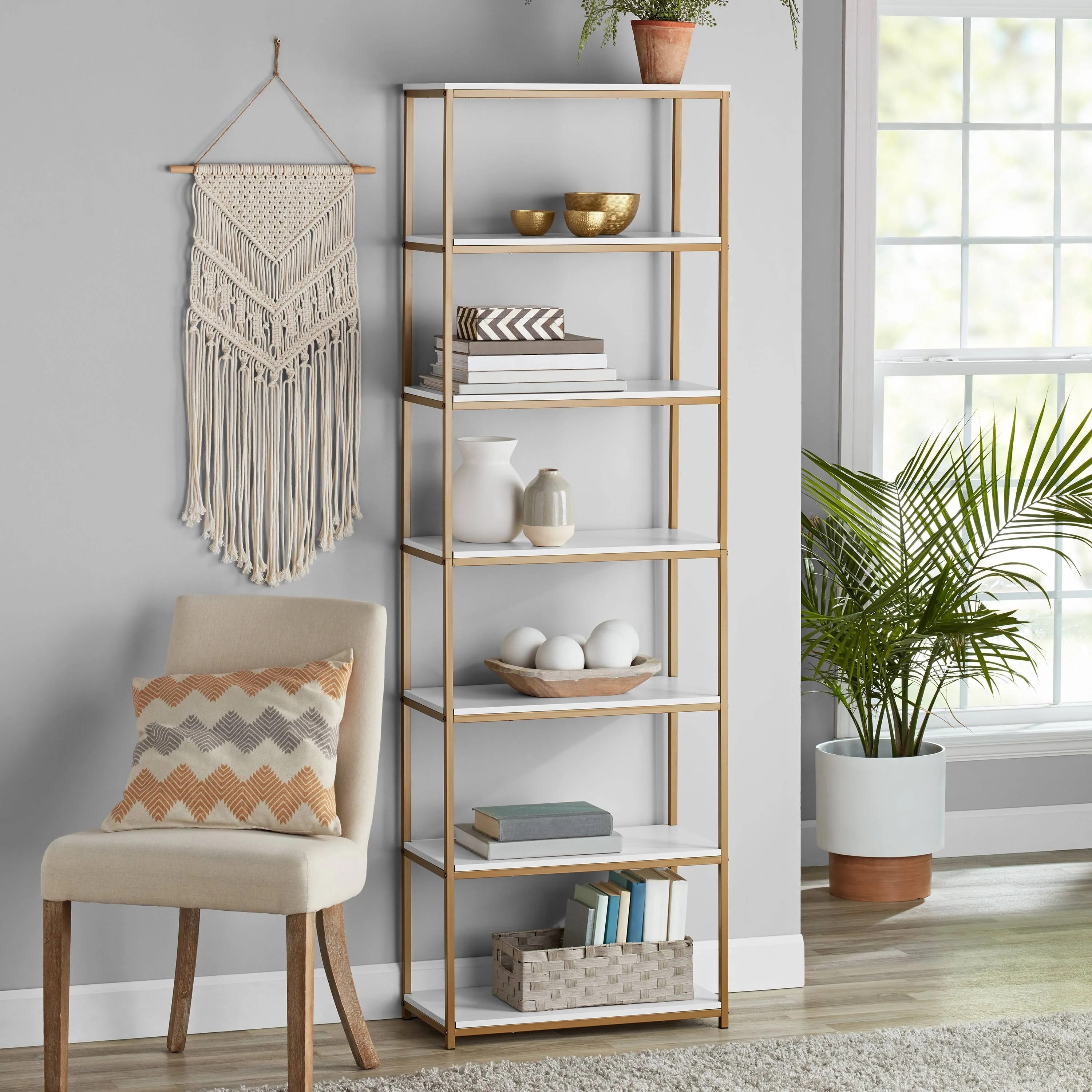 Golden 6-Shelf Bookcase for Books and Collectibles | Image