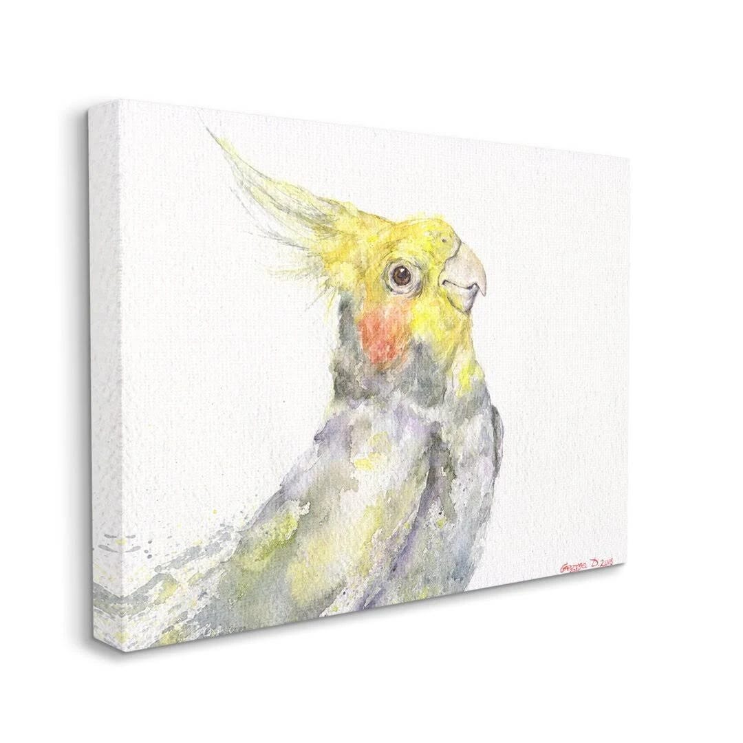 Striking Yellow Grey Cockatiel Tropical Pet Portrait Canvas Art | Image