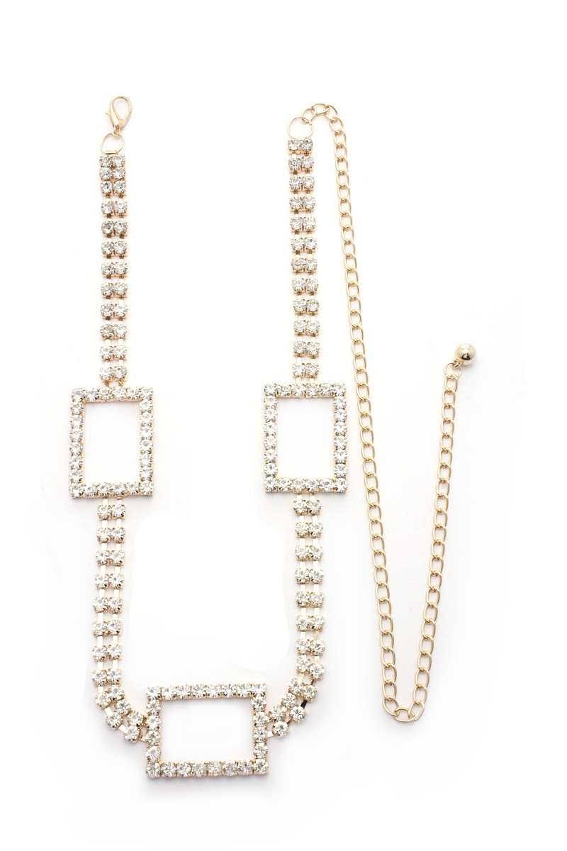 Luxurious Rectangle Gold Chain Belt with Rhinestones | Image