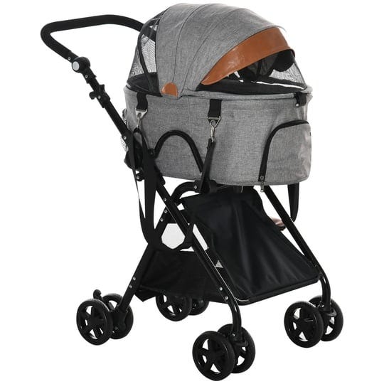 pawhut-luxury-folding-pet-stroller-dog-cat-travel-carriage-2-in-1-design-with-pet-carrier-bag-adjust-1