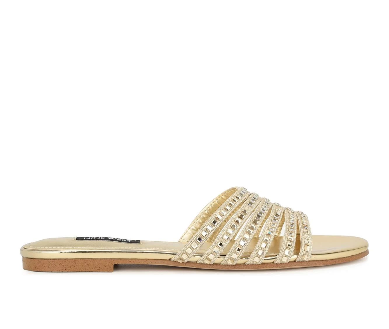 Gold Metallic Lacee Flat Sandals by Nine West | Image