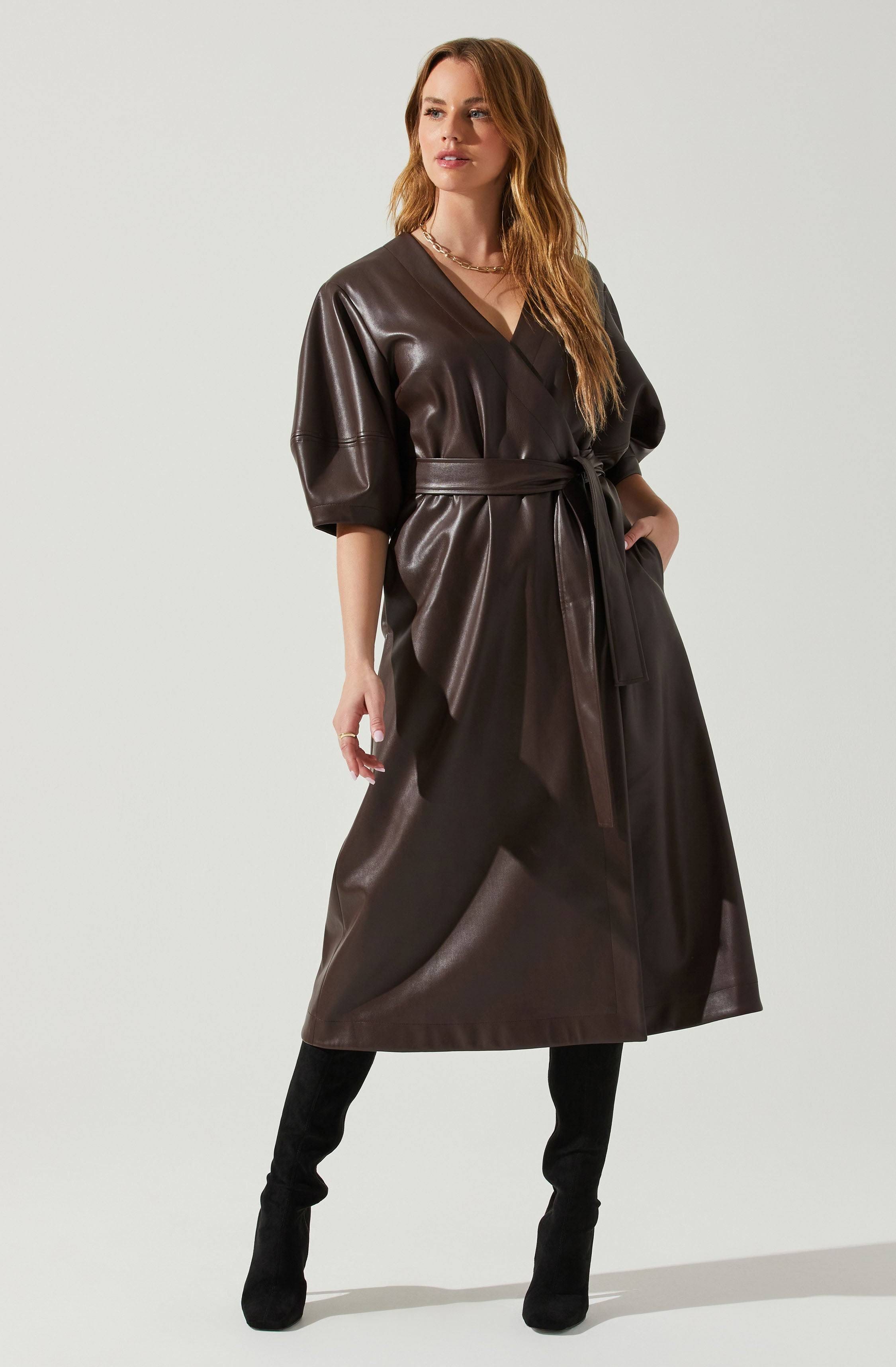 Angie Faux Leather Tie Waist Midi Dress | Image