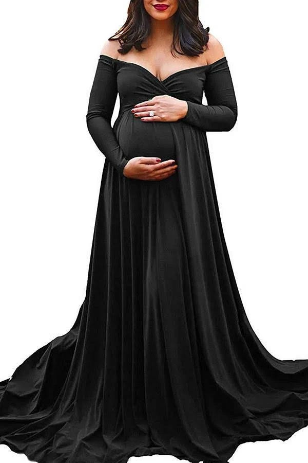 Off-Shoulder Maternity Gown for Photoshoot and Special Occasions | Image