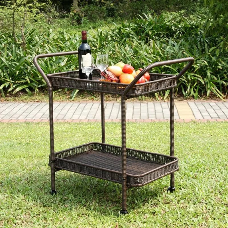 Espresso Wicker Patio Serving Cart - Stylish and Versatile Bar Cart | Image