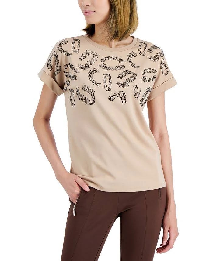 Crewneck Heatset Cheetah Print Top by Anne Klein | Image